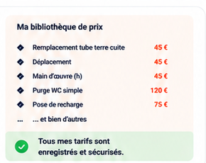 Bibliothèque de prix Tilkor avec confirmation des tarifs