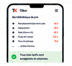 Téléphone Tilkor avec bibliothèque de prix et confirmation des tarifs